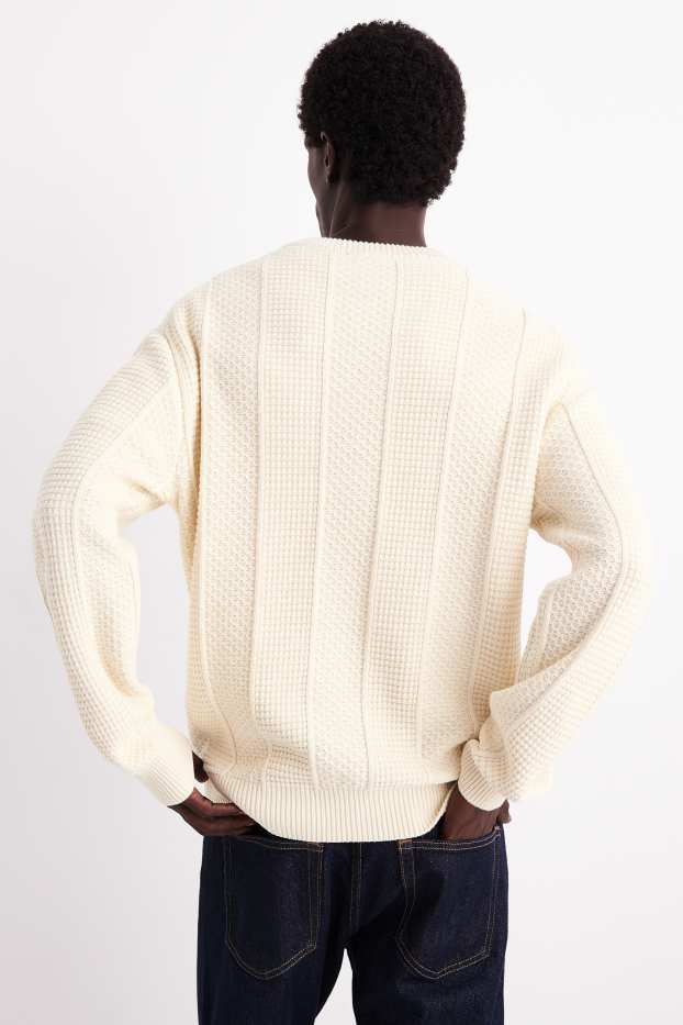 Hommes - Pull - finition texturée - blanc crème