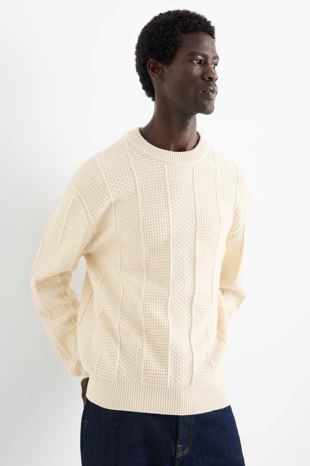 Hommes - Pull - finition texturée - blanc crème