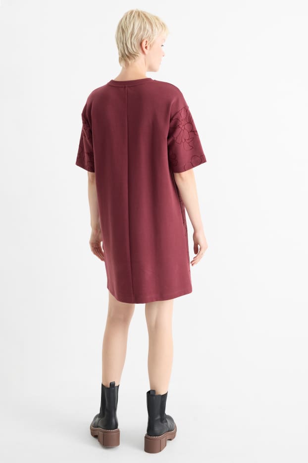 Women - T-shirt dress - floral - bordeaux