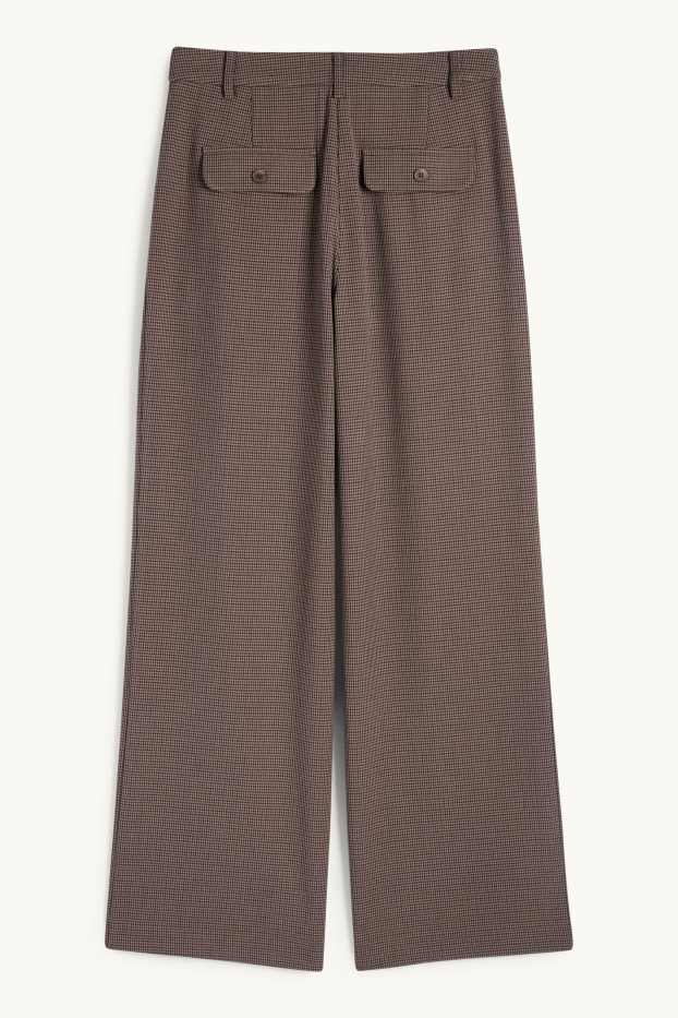 Dames - Pantalon - mid waist - wide leg - geruit - bruin