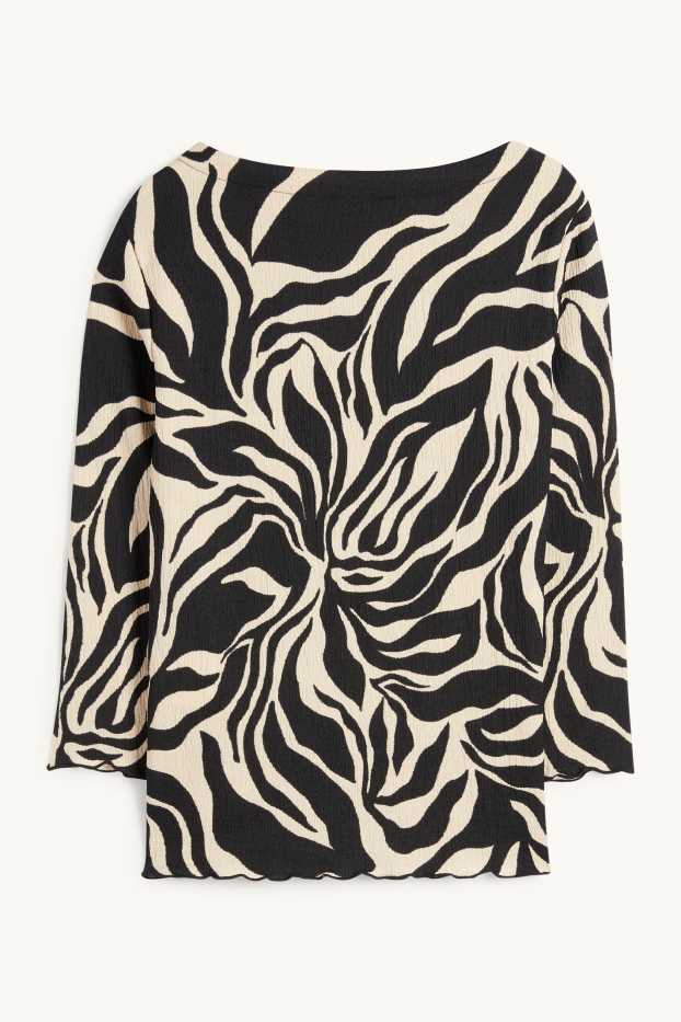 Donna - Maglia a maniche lunghe - fantasia - tessuto tramato - nero / beige