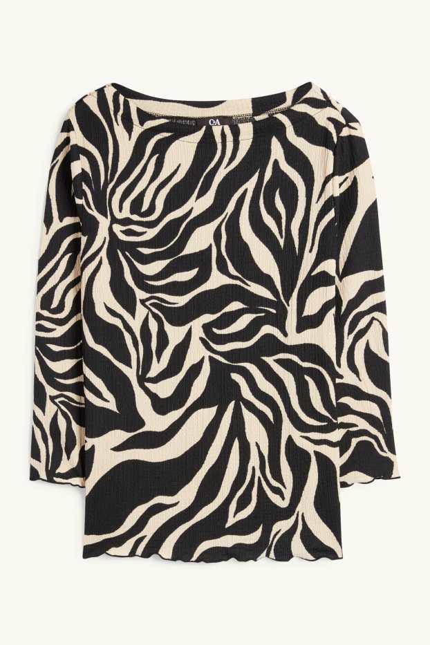 Donna - Maglia a maniche lunghe - fantasia - tessuto tramato - nero / beige