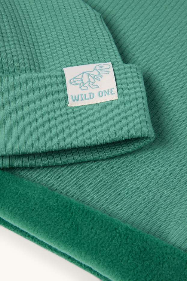 Copii - Băieți - Dinozaur - set - căciulă și fular circular - reiate - 2 piese - verde