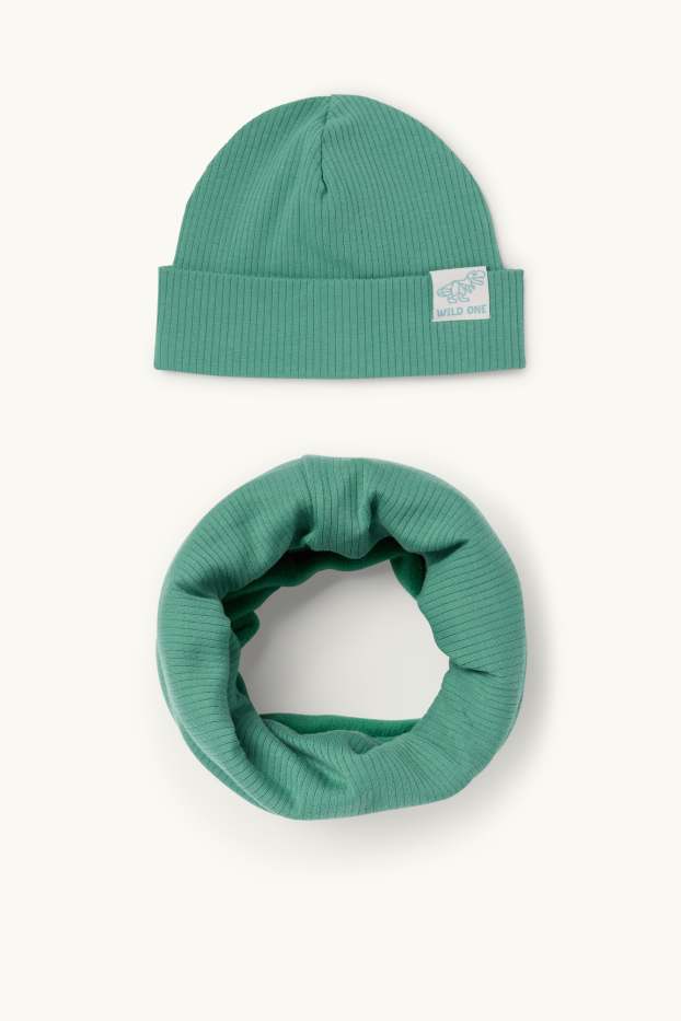 Copii - Băieți - Dinozaur - set - căciulă și fular circular - reiate - 2 piese - verde