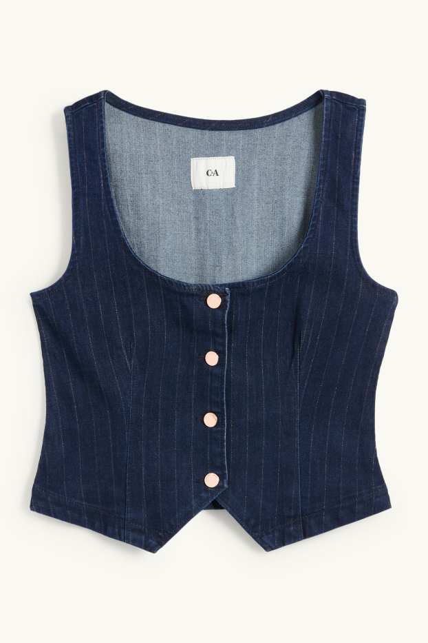 Femei - Vestă din denim - cambrată - dungi fine - denim-albastru închis