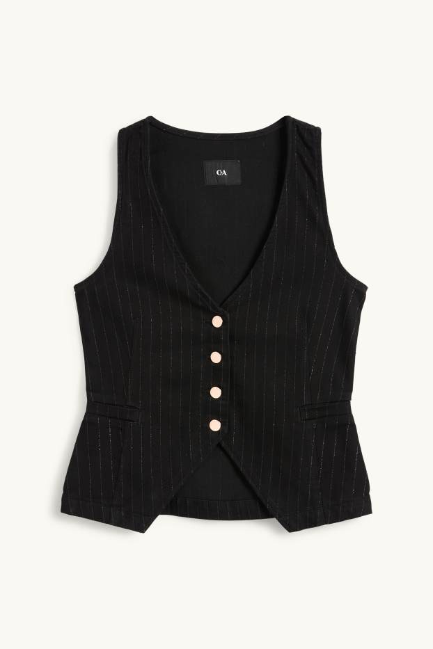 Femei - Vestă din denim - cambrată - dungi fine - negru