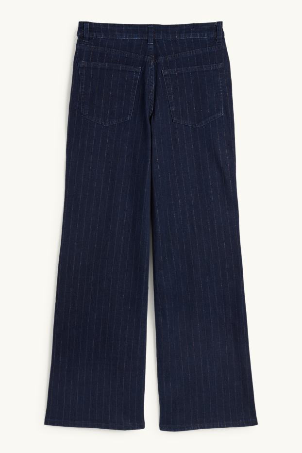 Dona - Wide Leg Jeans - mid waist - ratlla diplomàtica - texà blau fosc