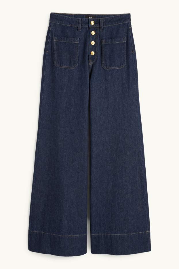 Femmes - Wide leg jean - high waist - jean bleu foncé