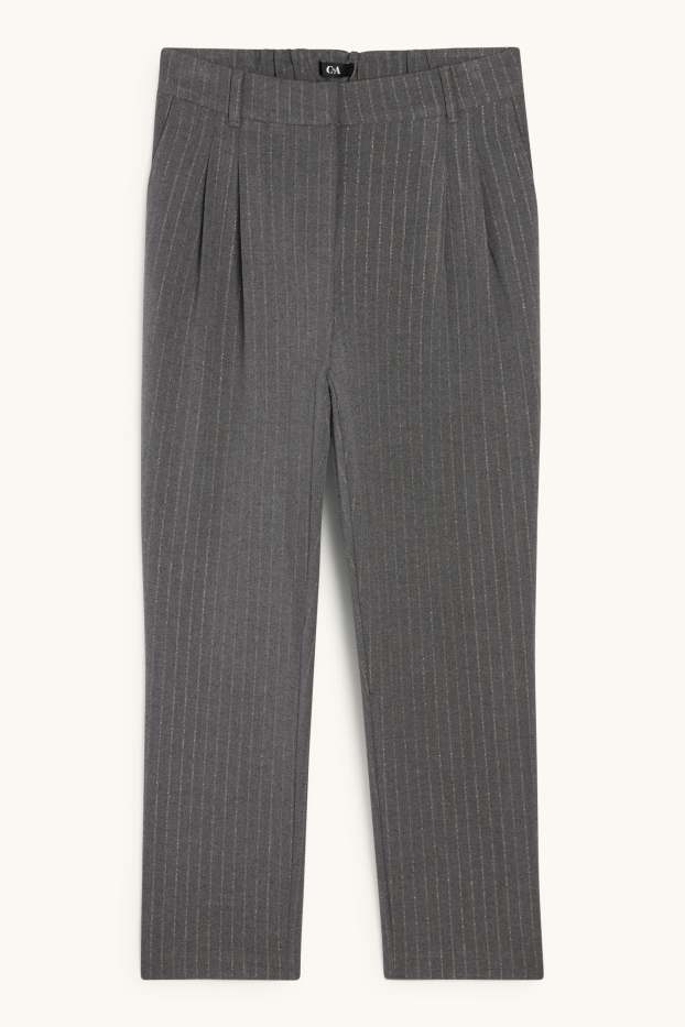 Femei - Pantaloni de stofă - talie înaltă - tapered fit - dungi fine - gri închis