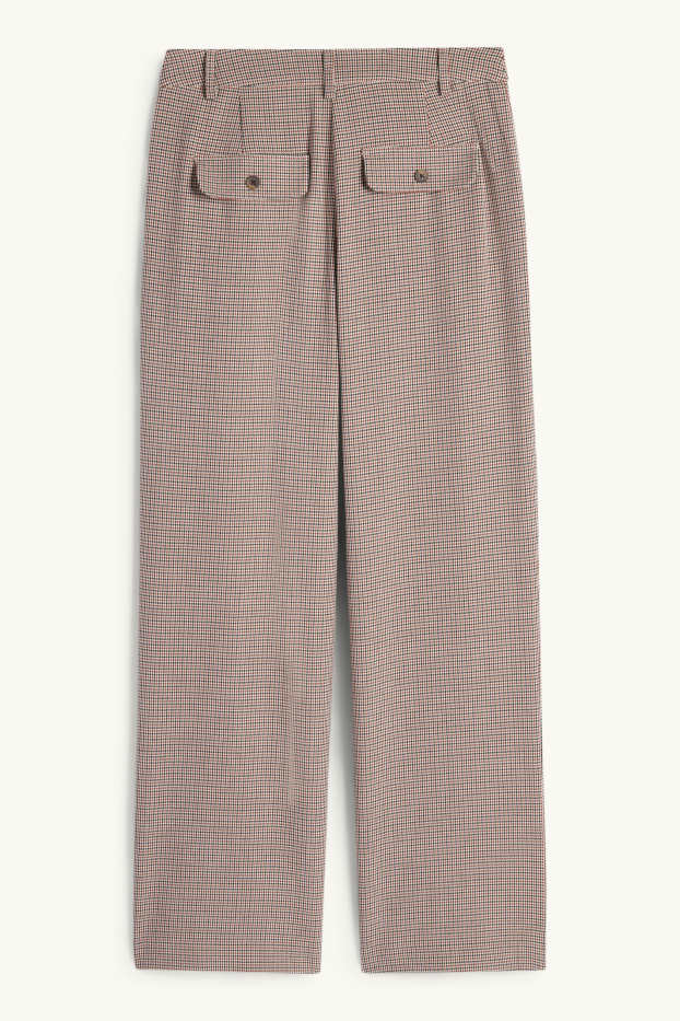 Dames - Pantalon - mid waist - wide leg - geruit - beige