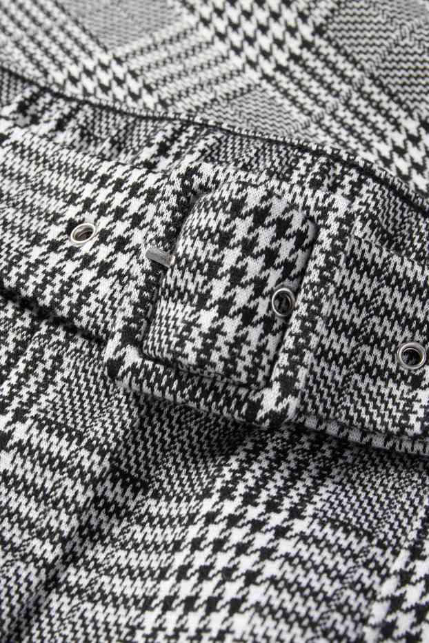 Femei - Pantaloni din jerseu cu curea - talie înaltă - wide leg - în carouri - negru / alb