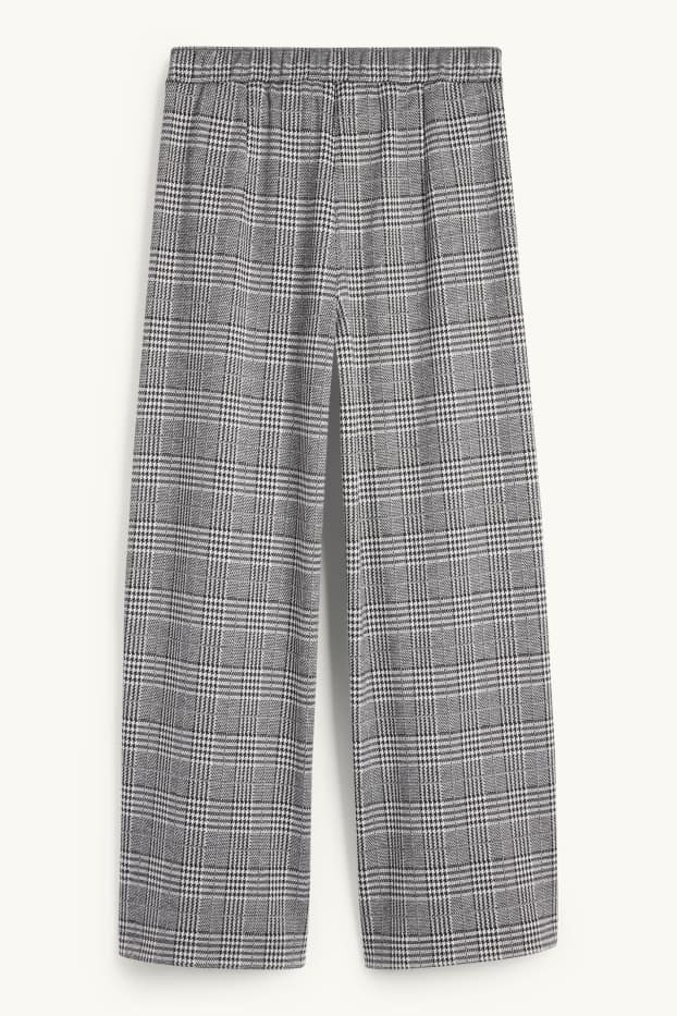 Femei - Pantaloni din jerseu cu curea - talie înaltă - wide leg - în carouri - negru / alb