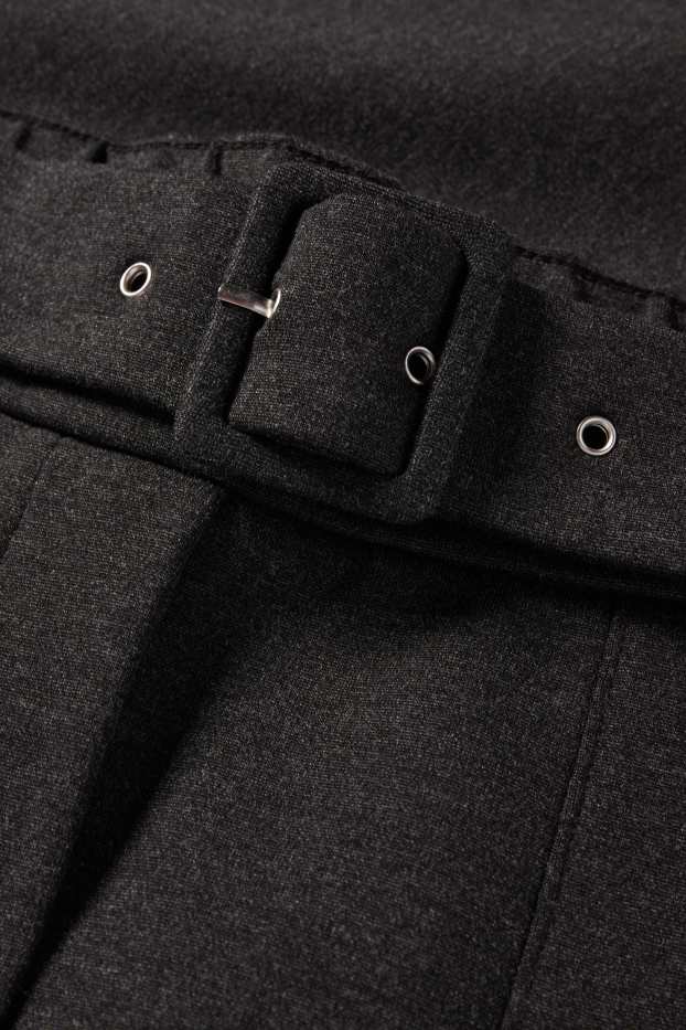 Dames - Broek van jersey, met riem - high waist - wide leg - donkergrijs