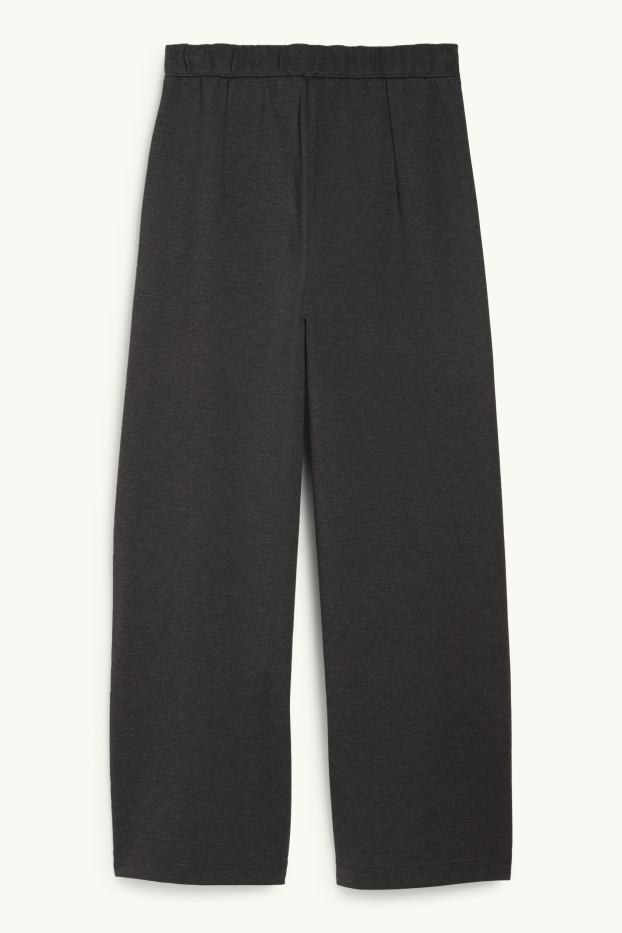 Dames - Broek van jersey, met riem - high waist - wide leg - donkergrijs
