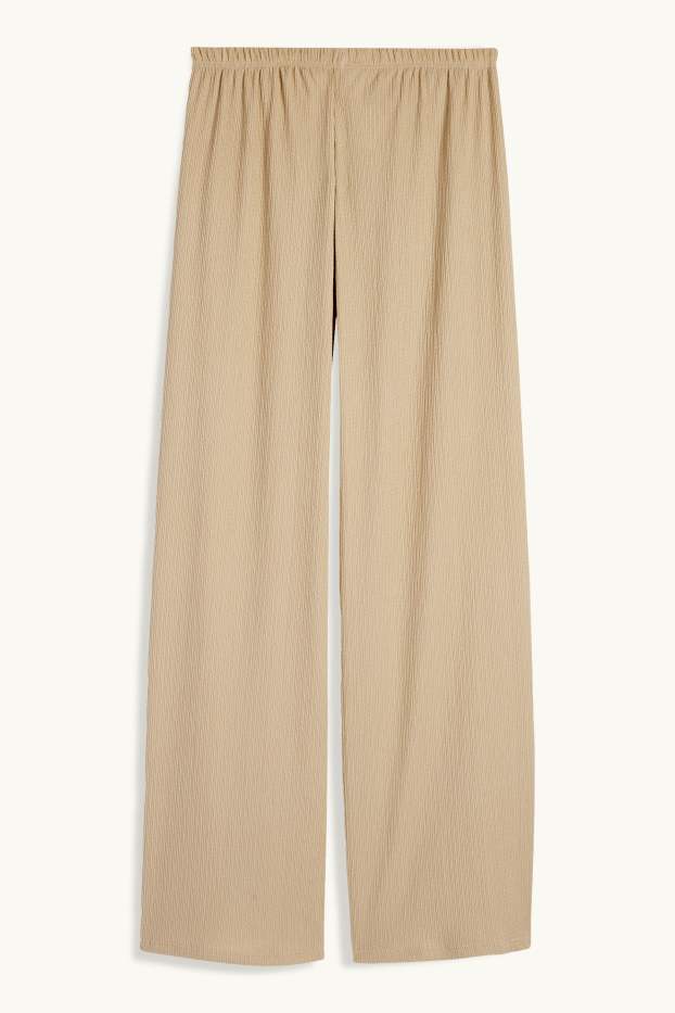 Femmes - Pantalon en jersey - mid waist - wide leg - finition texturée - beige