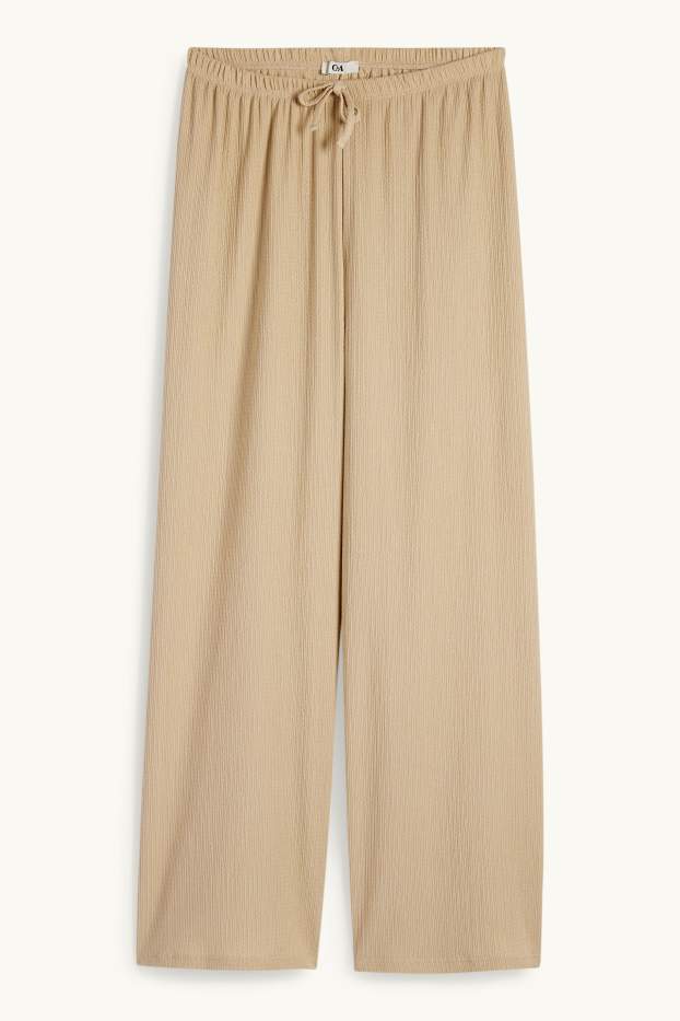 Femmes - Pantalon en jersey - mid waist - wide leg - finition texturée - beige