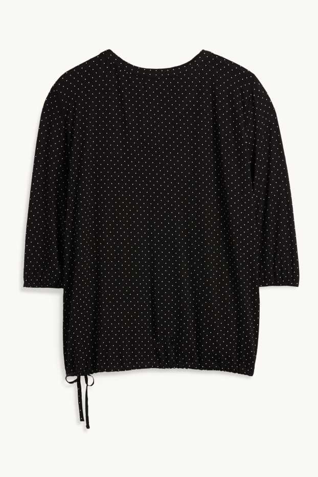 Damen - Langarmshirt - gepunktet - schwarz