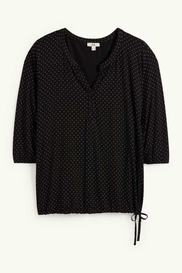 Damen - Langarmshirt - gepunktet - schwarz