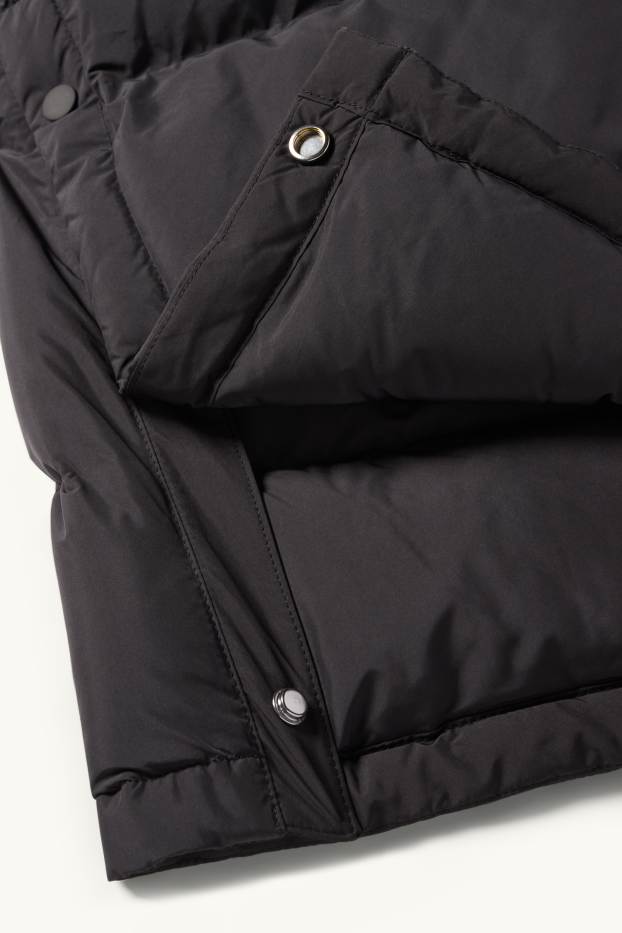 Damen - Steppmantel mit Kapuze - wasserabweisend - schwarz