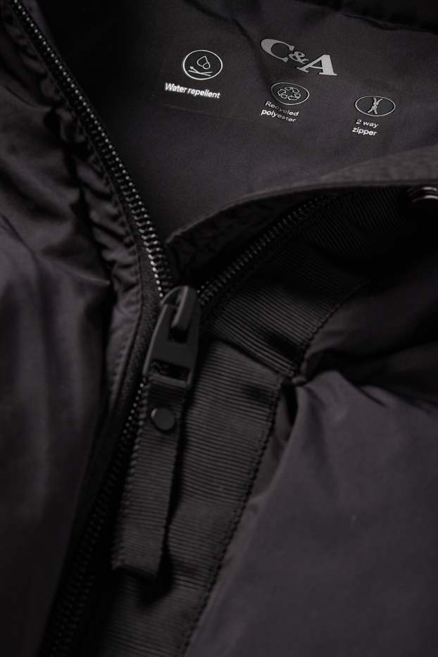 Damen - Steppmantel mit Kapuze - wasserabweisend - schwarz