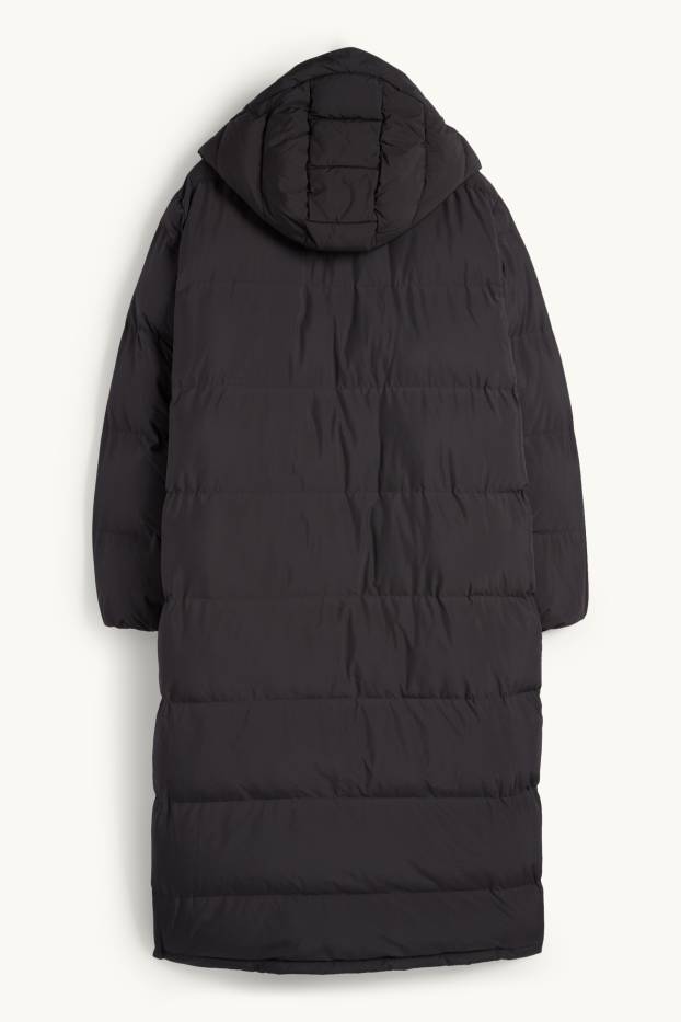 Damen - Steppmantel mit Kapuze - wasserabweisend - schwarz