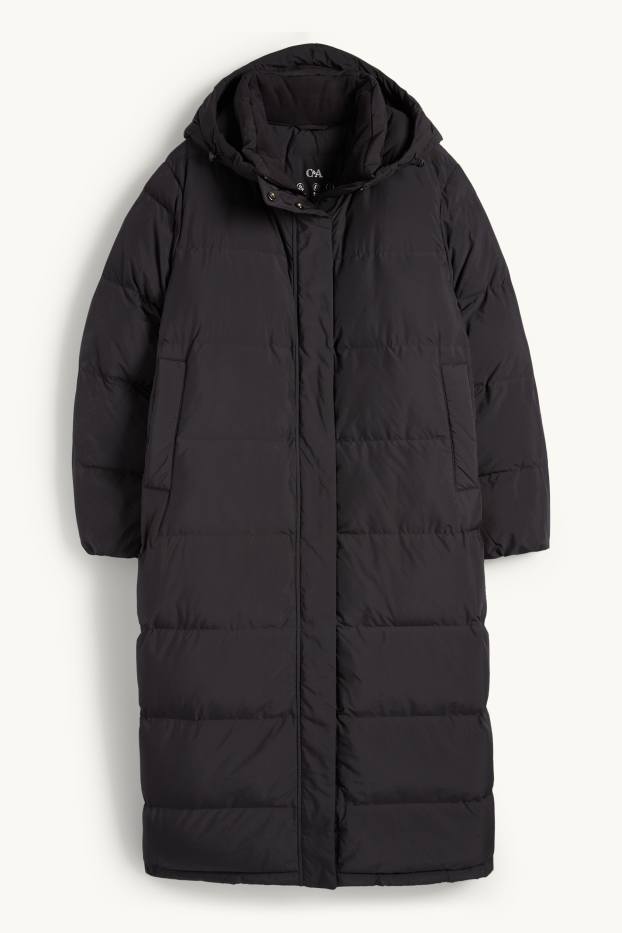 Damen - Steppmantel mit Kapuze - wasserabweisend - schwarz