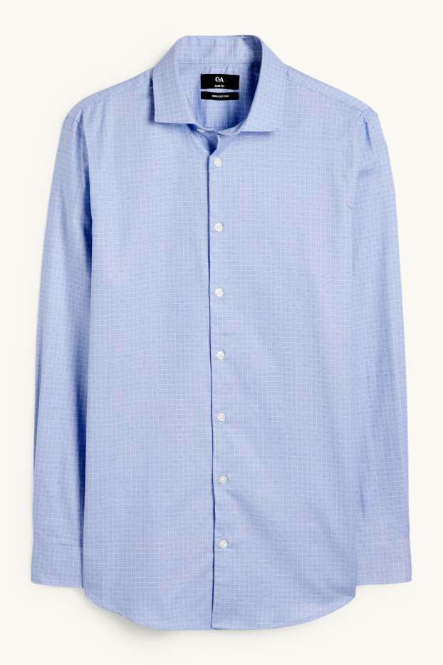 Heren - Business-overhemd - slim fit - cut away - geruit - blauw