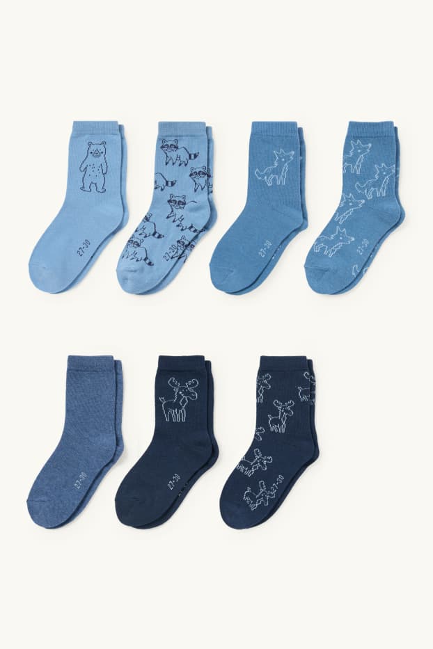 Children Boys - Multipack of 7 - wild animals - socks with motif - blue