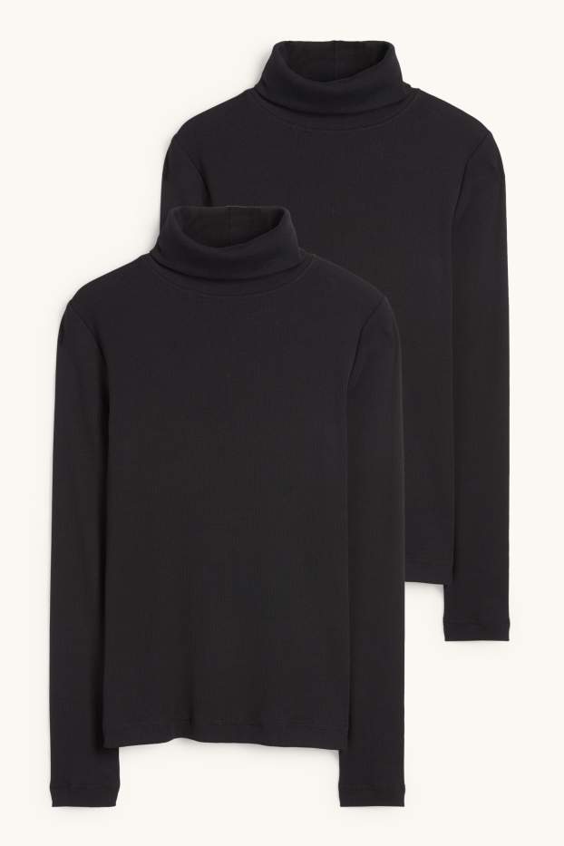 Damen - Multipack 2er - Rollkragenshirt - gerippt - schwarz