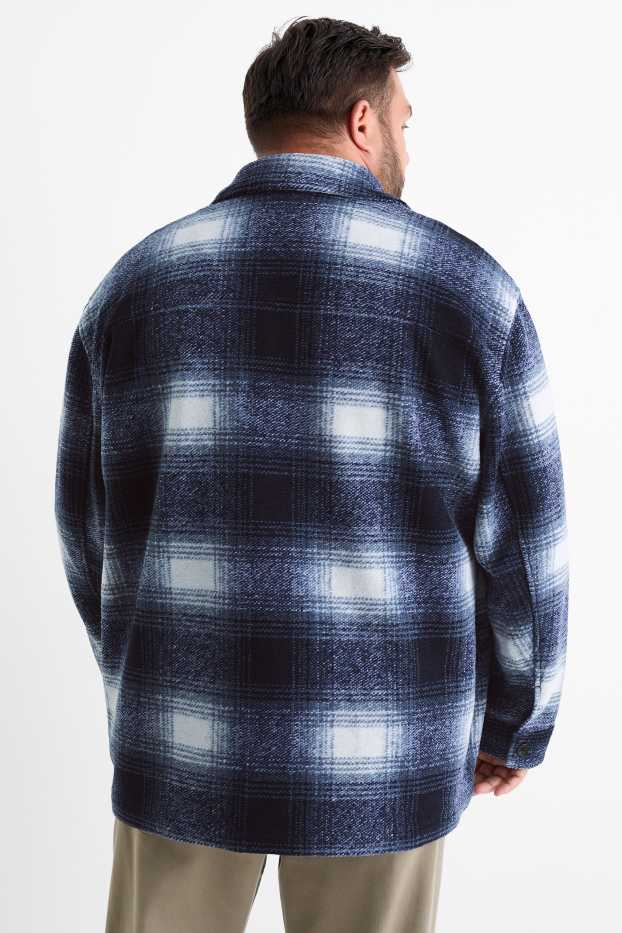 Hommes - Veste-chemise - relaxed fit - col kent - à carreaux - bleu foncé / blanc