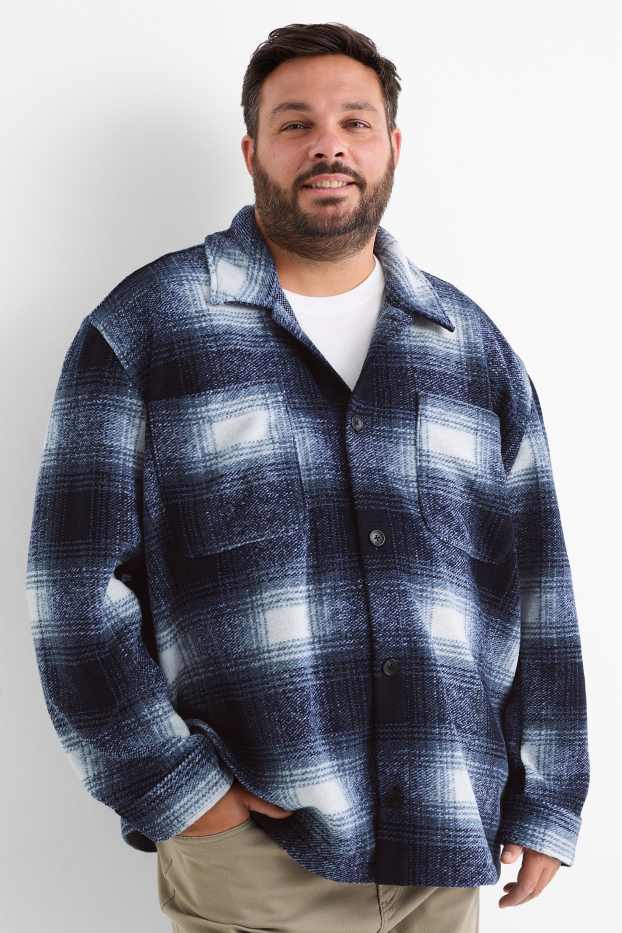 Hommes - Veste-chemise - relaxed fit - col kent - à carreaux - bleu foncé / blanc