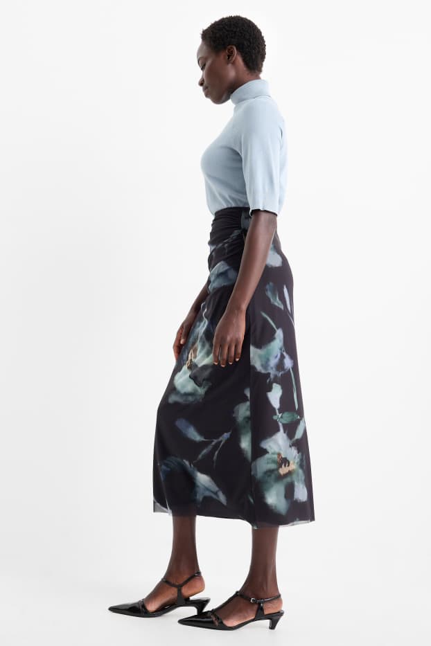 Donna - Gonna in rete - a fiori - blu scuro