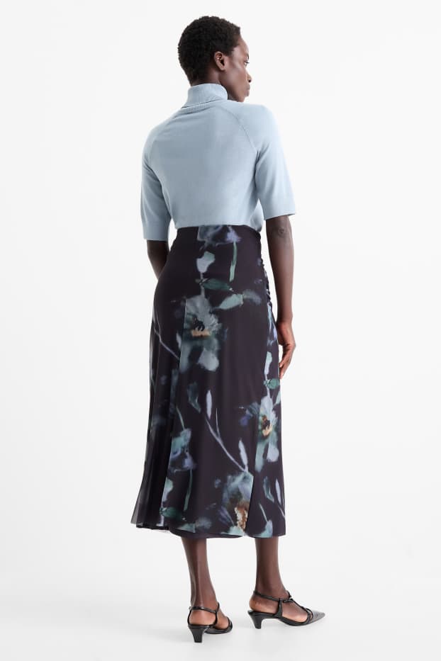 Donna - Gonna in rete - a fiori - blu scuro