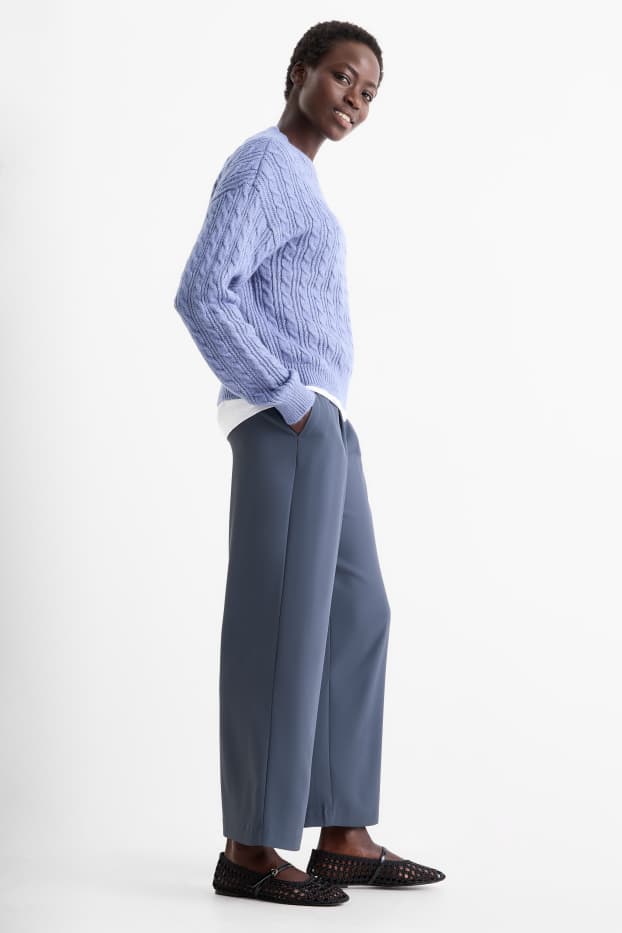 Women - Cloth trousers - mid-rise waist - straight fit - dark gray