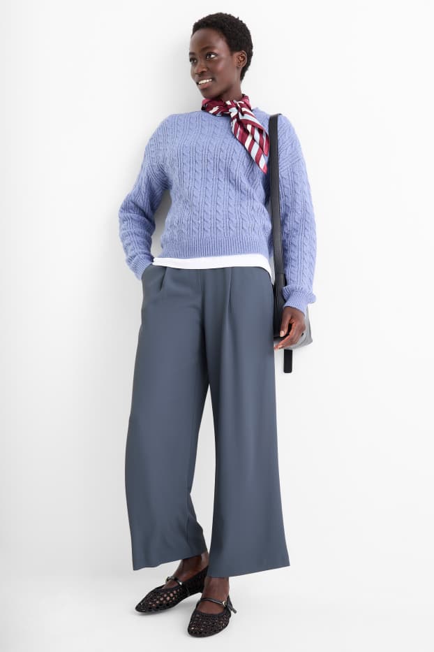 Women - Cloth trousers - mid-rise waist - straight fit - dark gray