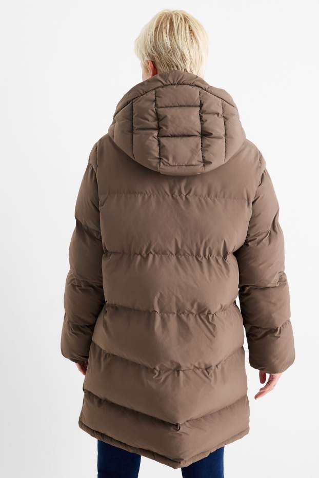 Dames - Mantel met stiksels en capuchon - waterafstotend - bruin