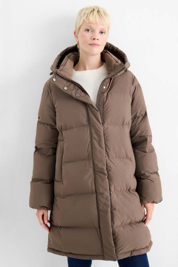 Dames - Mantel met stiksels en capuchon - waterafstotend - bruin