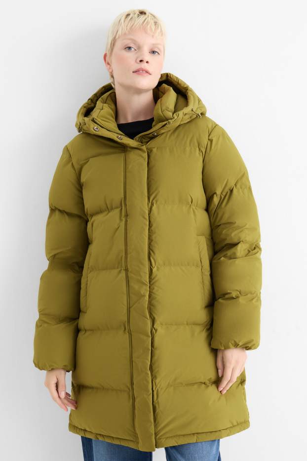 Dames - Mantel met stiksels en capuchon - waterafstotend - groen