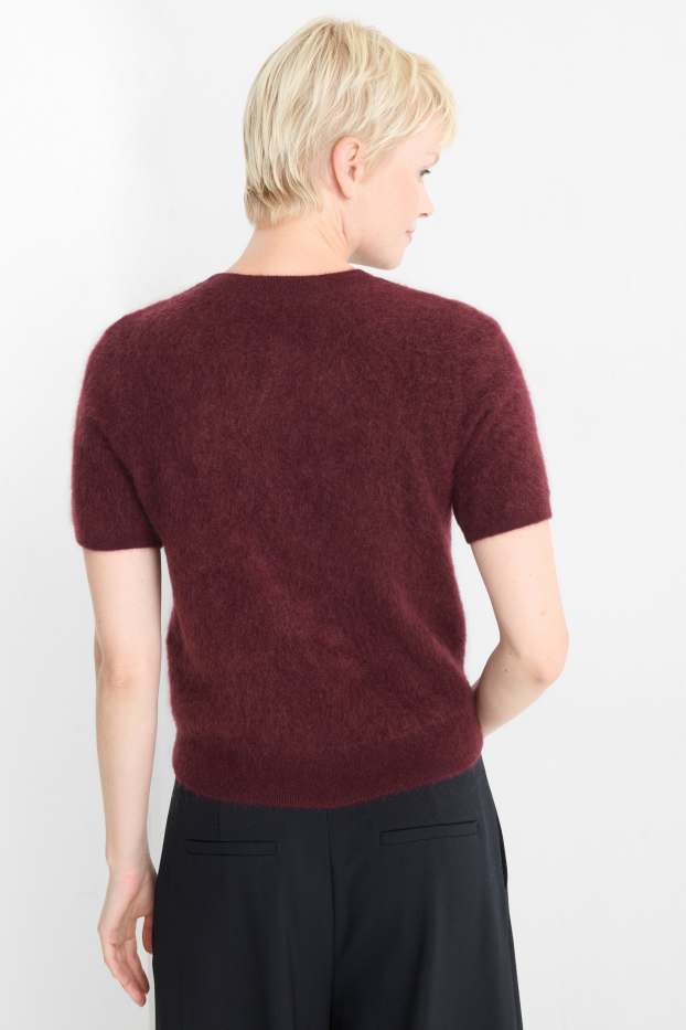 Femmes - Pull de maille en cachemire - manches courtes - bordeaux