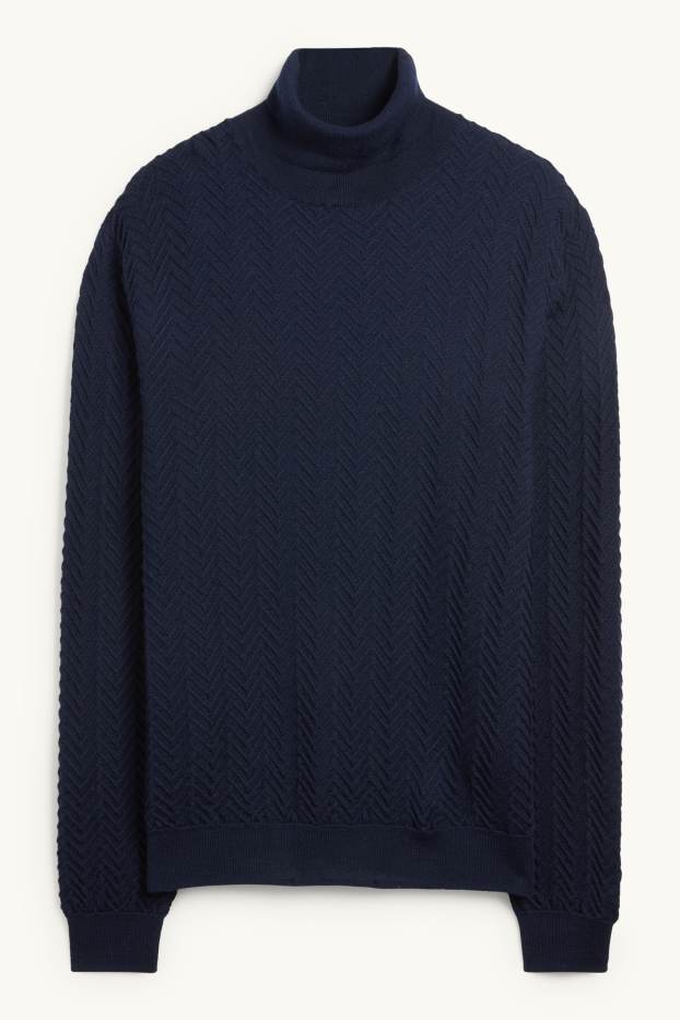 Herren - Rollkragenpullover - strukturiert - dunkelblau