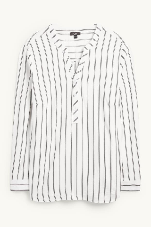Femei - Bluză cu decolteu în V - cu dungi - alb / negru