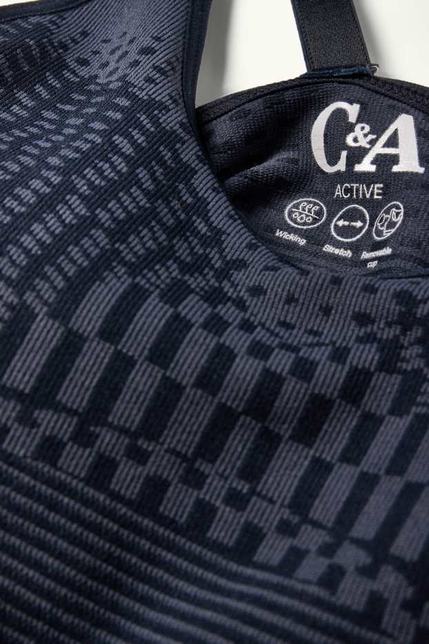 Donna - Reggiseno sportivo - imbottito - senza cuciture - fantasia - blu scuro