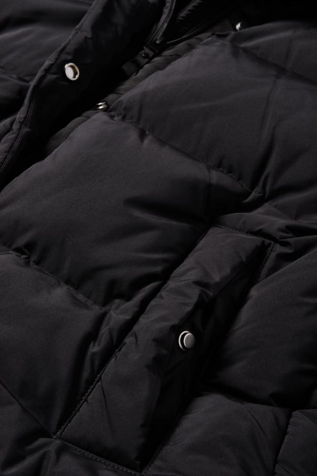 Dames - Mantel met stiksels en capuchon - waterafstotend - zwart