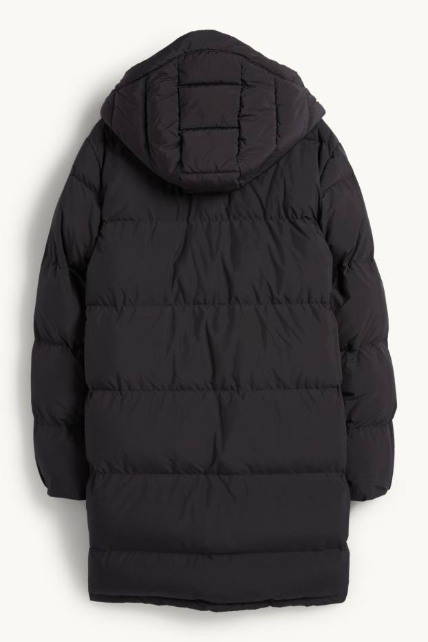 Dames - Mantel met stiksels en capuchon - waterafstotend - zwart