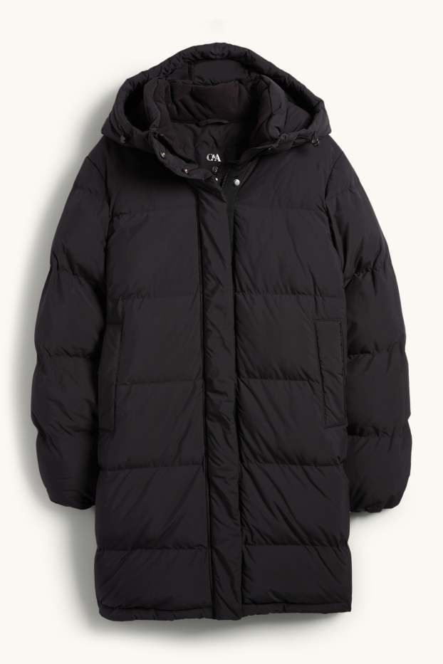 Dames - Mantel met stiksels en capuchon - waterafstotend - zwart