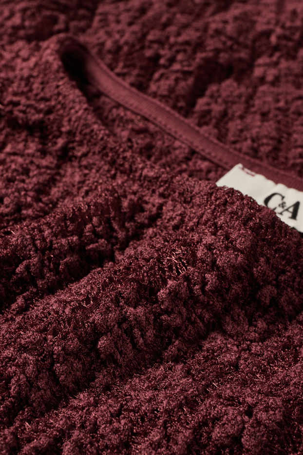 Dámské - Krátké krajkové tričko s dlouhým rukávem - slim fit - bordeaux