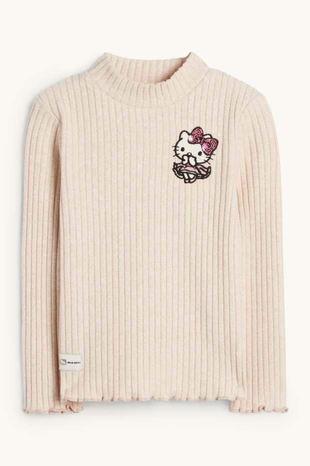Kinderen: meisjes - Hello Kitty - longsleeve - geribd - licht beige