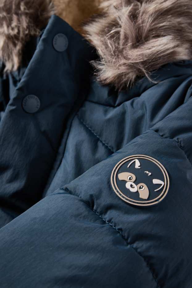 Neonati - Procione - giacca trapuntata per neonati con cappuccio e riporto di ecopelliccia - blu scuro