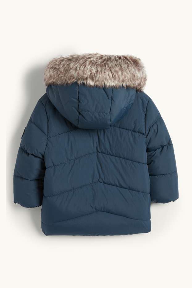 Neonati - Procione - giacca trapuntata per neonati con cappuccio e riporto di ecopelliccia - blu scuro