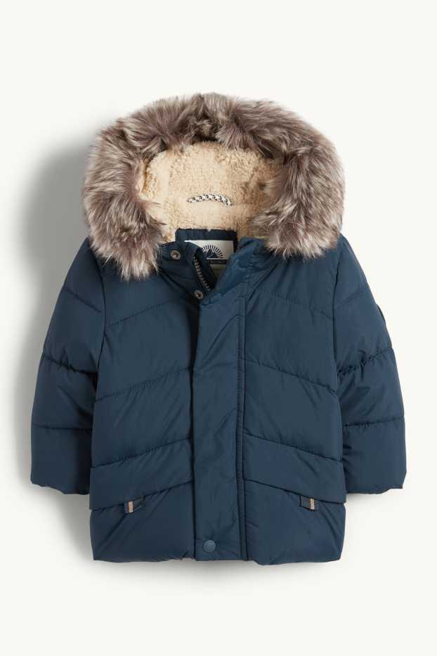 Neonati - Procione - giacca trapuntata per neonati con cappuccio e riporto di ecopelliccia - blu scuro